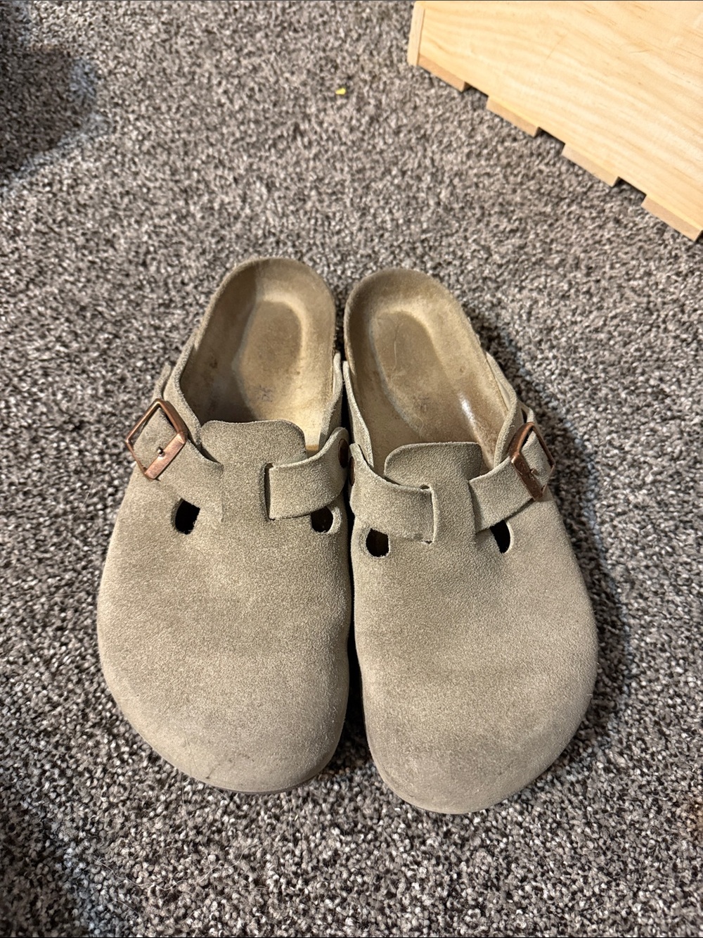 Birkenstock Suede Clog Mules in Taupe